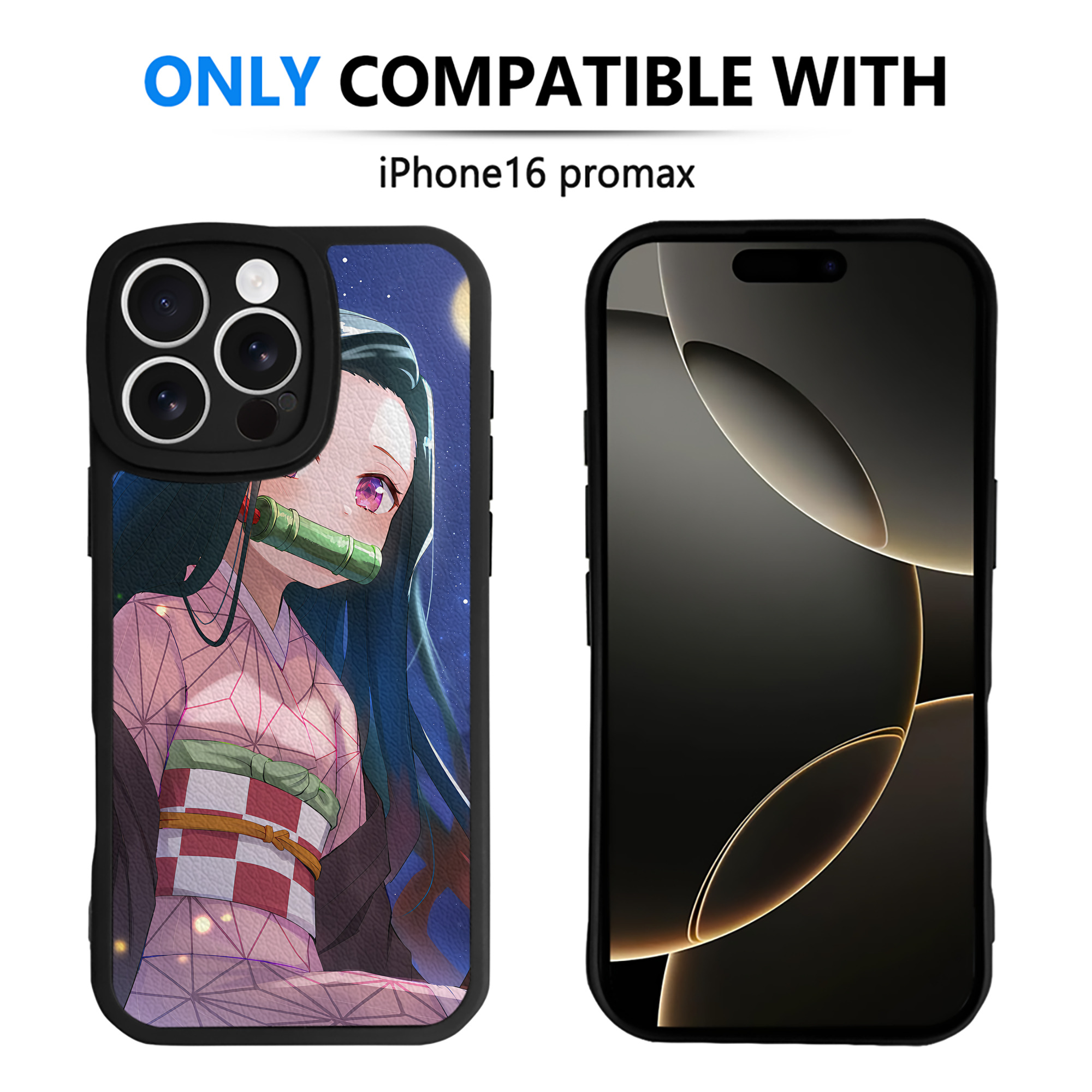 （画像用） 鬼滅の刃（きめつのやいば）竈門 禰󠄀豆子／かまど ねずこ Kamado Nezuko 【iPhone 16シリーズ対応】シリコンスマホケース（レザー調） 材質：シリコン